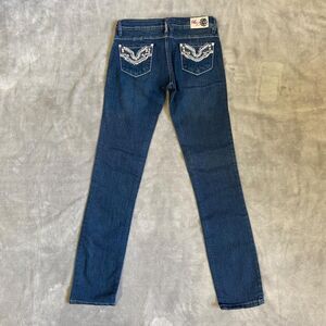 Embellished Mid-Rise Dark Wash Straight Leg Jeans